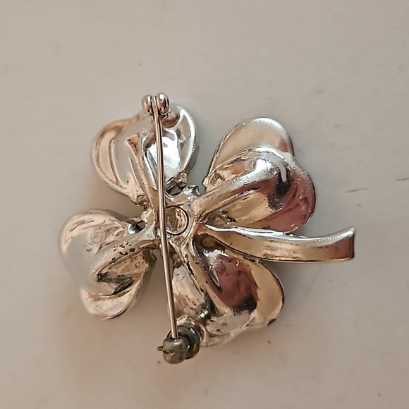 Fancy "E" Bright & Shiny Rhinestone on Silvertone Brooch - Picture 5 of 6